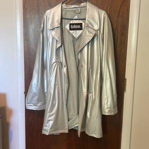 Totes silver double breasted rain coat